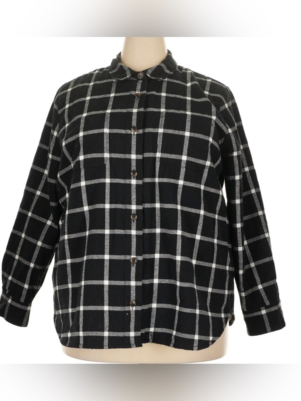Reimagined by J. Crew Black and White Plaid Button-Down Fleece Shirt Jacket